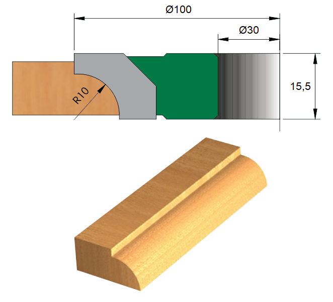 Fresa para Moldura Ø100 x 30 - 3 Dentes - Raio 10 mm - Cód. 1404.02